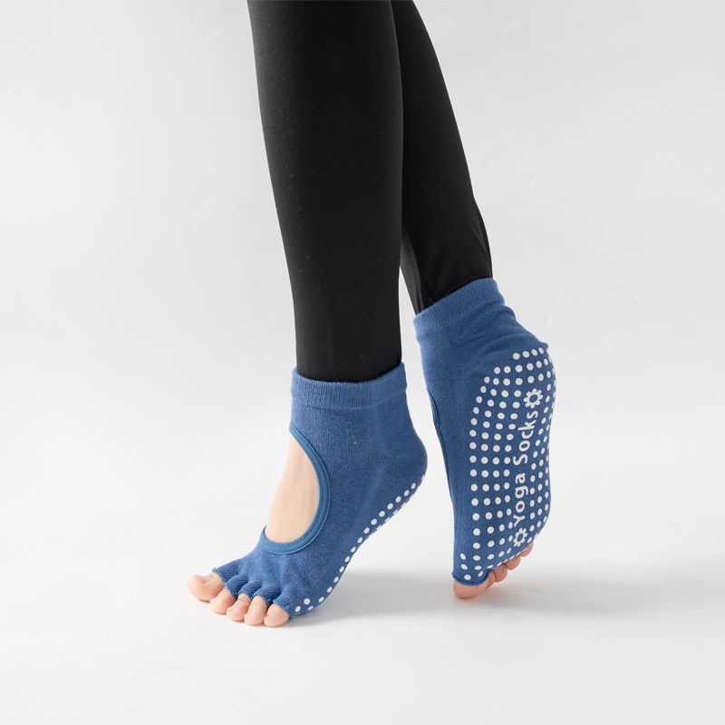 Medias Para Pilates Y Yoga - ถุงเท้าโยคะเปิดหลังห้านิ้วของผู้หญิงถุงเท้าผ้าฝ้ายกันลื่นสำหรับเต้นบัลเล่ต์เปิดครึ่งระบายอากาศถุงเท้ากีฬาฟิตเนสสำหรับพิลาทิส